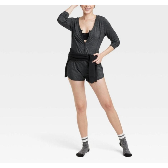 Women's Colsie Pajama Romper Black/Gray Size S - Picture 1 of 7